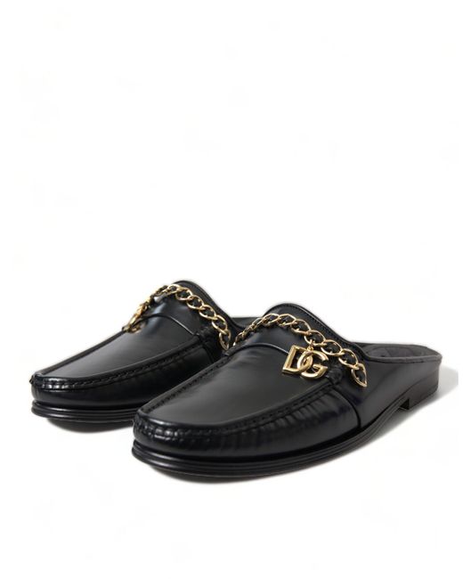 Dolce & Gabbana Black Leather Visconti Slippers Dress Shoes for men