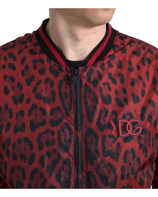Dolce & Gabbana Red Leopard Bomber Short Coat Jacket for men