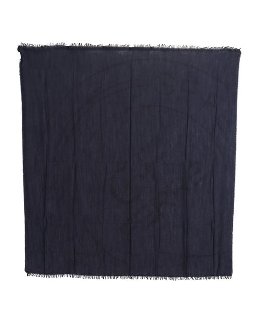 Gianfranco Ferré Black Dark Blue Wool Neck Wrap Shawl Fringes Scarf
