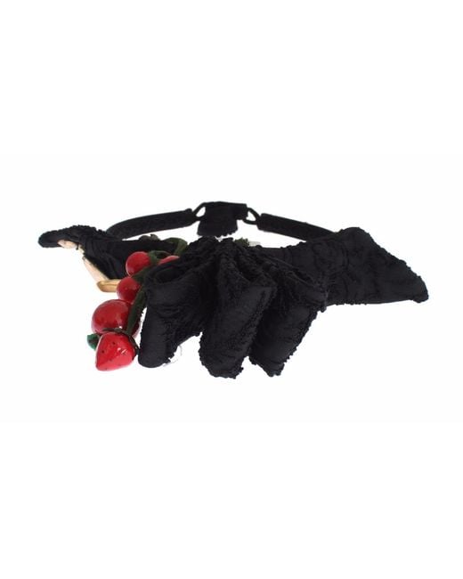 Dolce & Gabbana Black Diadem Headband Tiara Berry Fruit Crystal Bow Hair