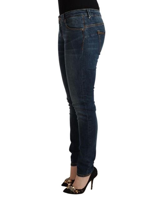 Acht Blue Washed Cotton Slim Fit Denim Low Waist Jeans