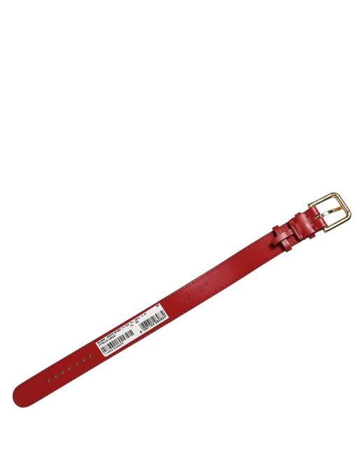 Dolce & Gabbana Red Calfskin Leather Gold Buckle Belt Strap Bracelet