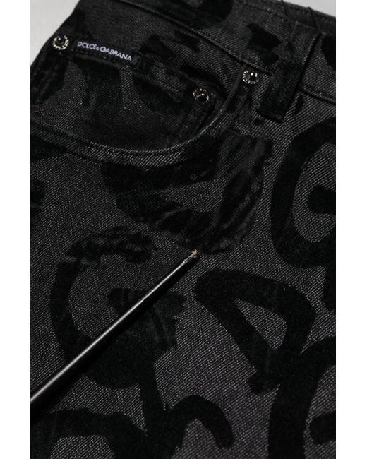 Dolce & Gabbana Black Gray Cotton Dg Logo Straight Men Denim Jeans for men