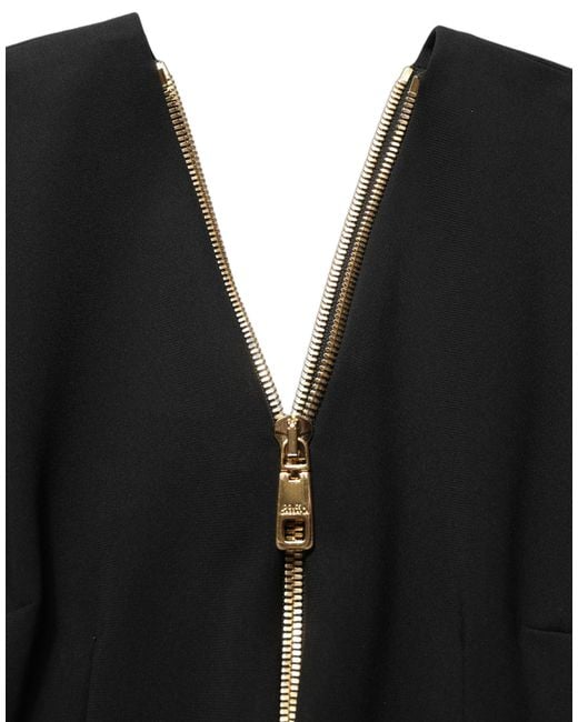 Dolce & Gabbana Black Long Sleeves Front Zipper Midi Dress