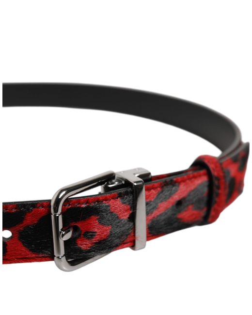 Dolce & Gabbana Black Leopard Metal Buckle Belt And Calfskin Hairy Leather for men