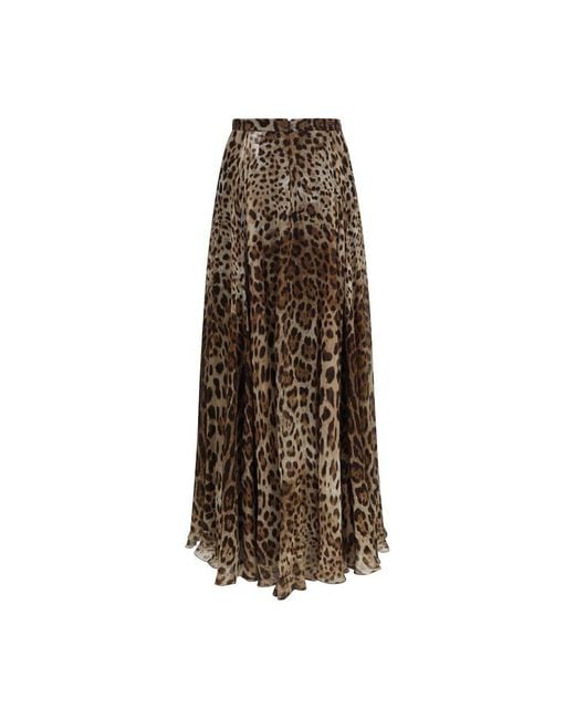 Dolce & Gabbana Brown Beige Silk Long Skirt