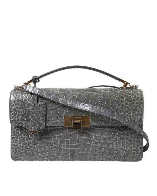 Balenciaga Gray Alligator Leather Medium Shoulder Bag