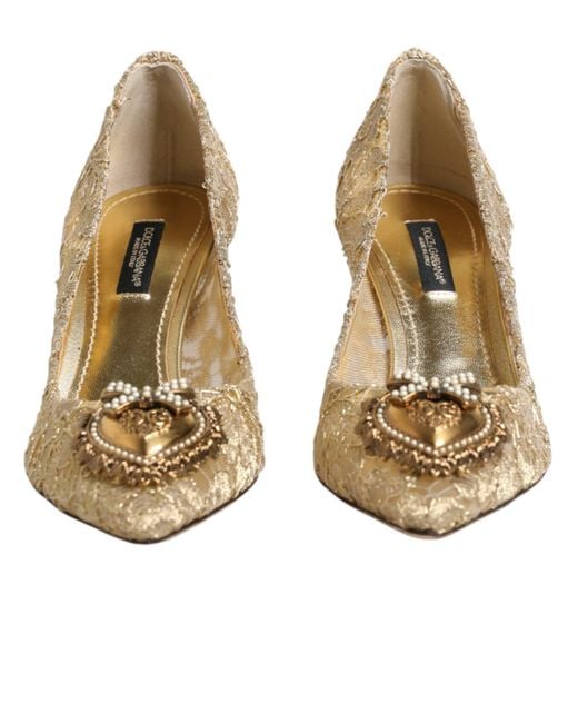 Dolce & Gabbana Natural Gold Taormina Lace Devotion Pumps Shoes