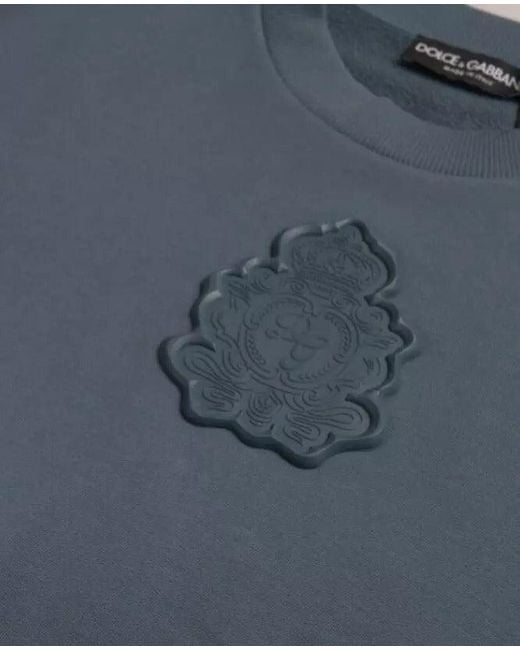 Dolce & Gabbana Blue Cotton Logo Patch Crew Neck Men Pullover Sweater for men