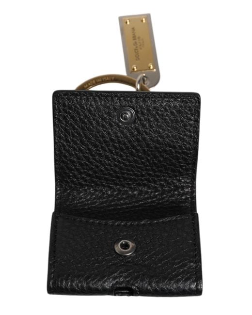 Dolce & Gabbana Black Leather Strap Metal Logo Plaque Airpods Case for men