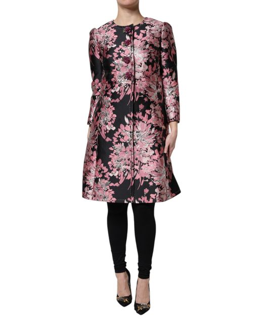 Dolce Gabbana Men's Red Pink Black Floral Brocade Trenchcoat Jacket