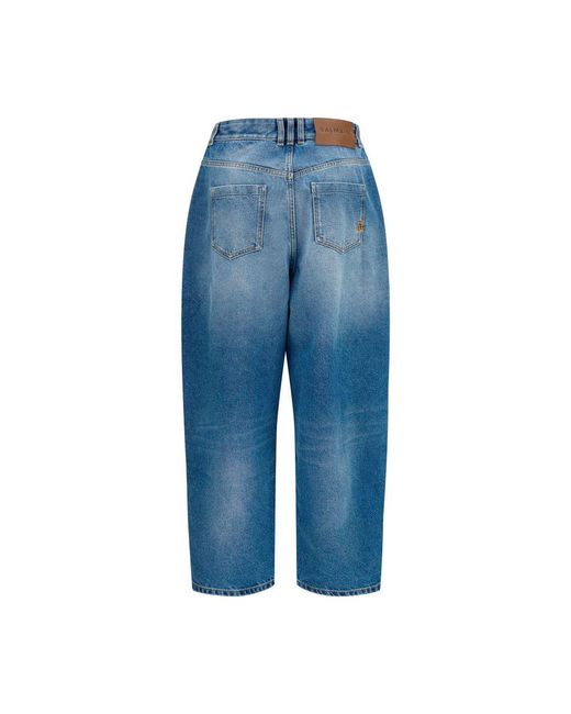 Balmain Blue Cotton Relaxed Fit Jeans
