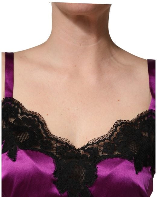 Dolce & Gabbana Purple Silk Lace Trim Camisole Sleeveless Tank Top