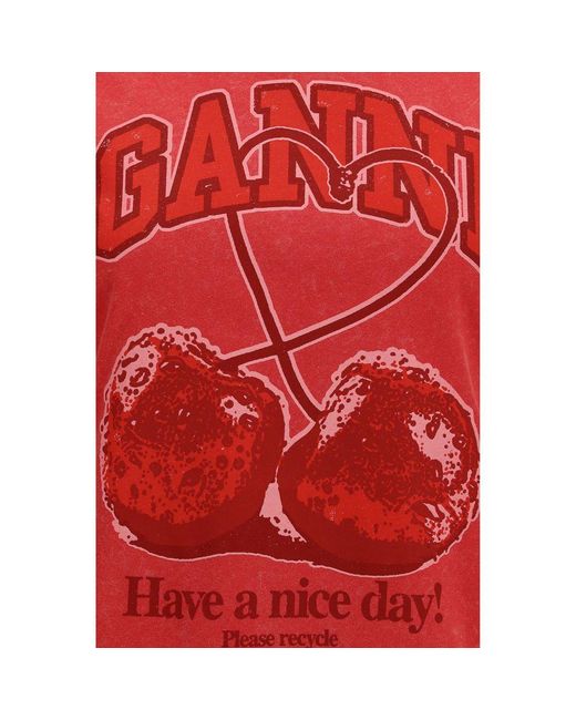 Ganni Red Multicolor Cotton T