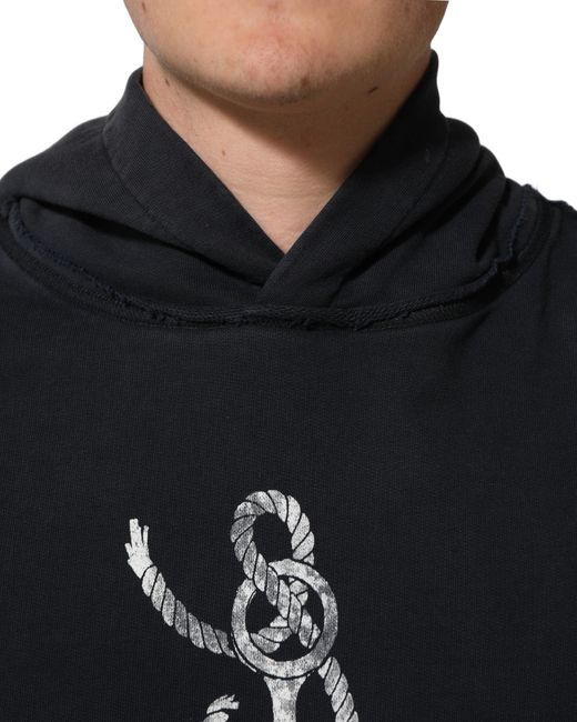 Dolce & Gabbana Black Anchor Print Hooded Sweatshirt Sweater Cotton Clothing for men