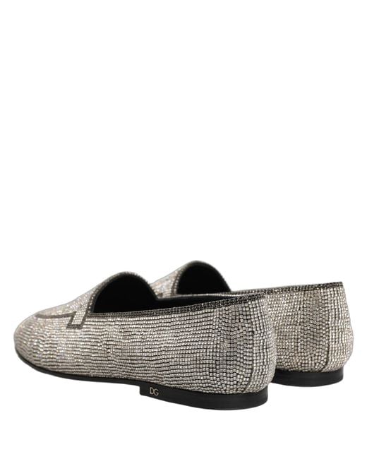 Dolce & Gabbana Gray Silver Crystal Embellished Men Loafers Shoes for men