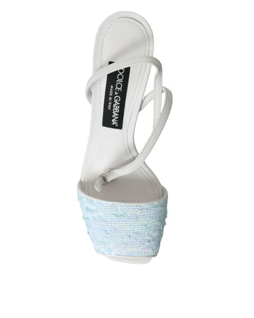 Dolce & Gabbana Blue Light Sequin Ankle Strap Sandals Shoes