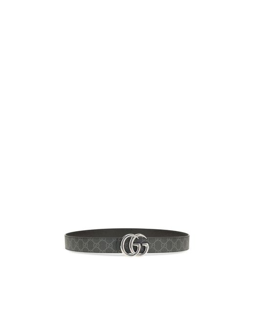 Gucci Gray Black Calf Leather Bos Taurus Regular Belt for men