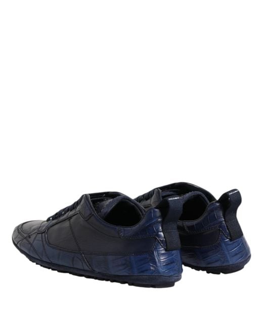 Dolce & Gabbana Blue Dark Leather Low Top Sneakers Shoes for men