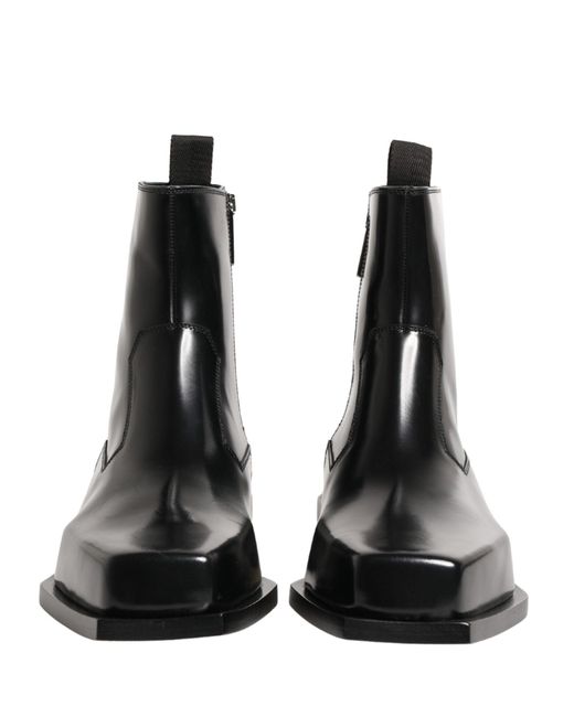 Dolce & Gabbana Black Leather Zip Closure Ankle Boots Shoes for men