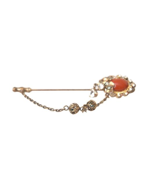Dolce & Gabbana White Brass Crystal Chain 925 Sterling Pin Brooch