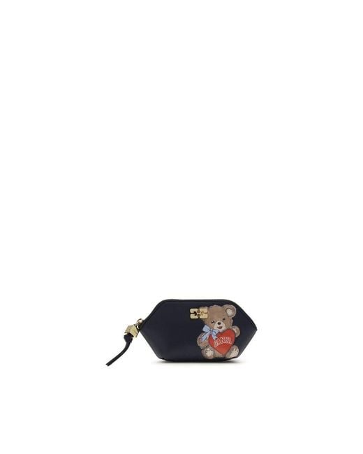Ganni Blue Black Recycled Leather Wallet