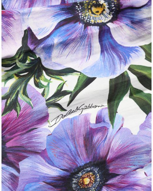 Dolce & Gabbana Purple Anemone Print Pleated Midi Dress