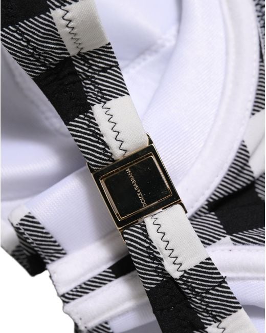 Dolce & Gabbana Multicolor Black White Gingham Check Beachwear Bikini Top