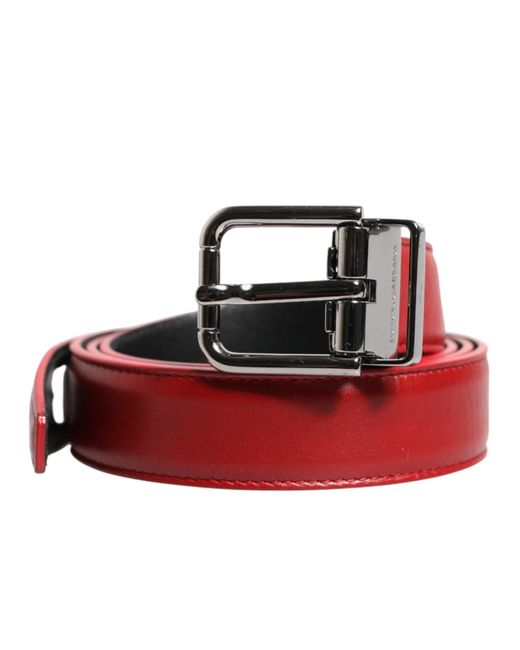 Dolce & Gabbana Red Leather Silver Tone Metal Buckle Belt for men