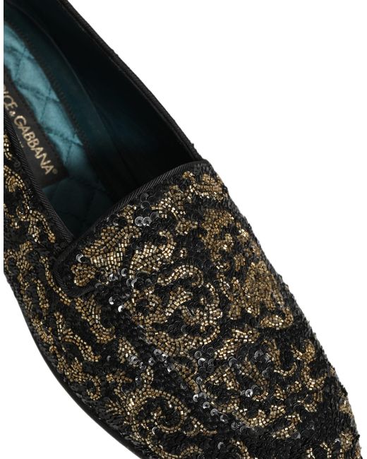 Dolce & Gabbana Black Gold Embellished Dress Loafers Shoes for men