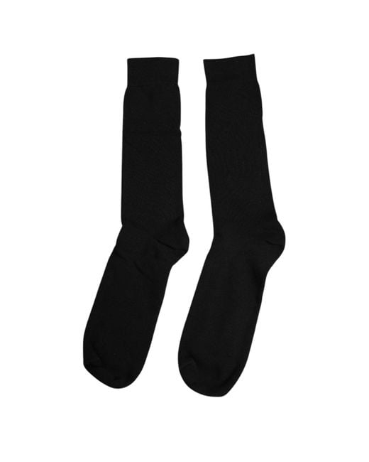 Dolce & Gabbana Black Solid Cotton Mid Calf Men Socks for men