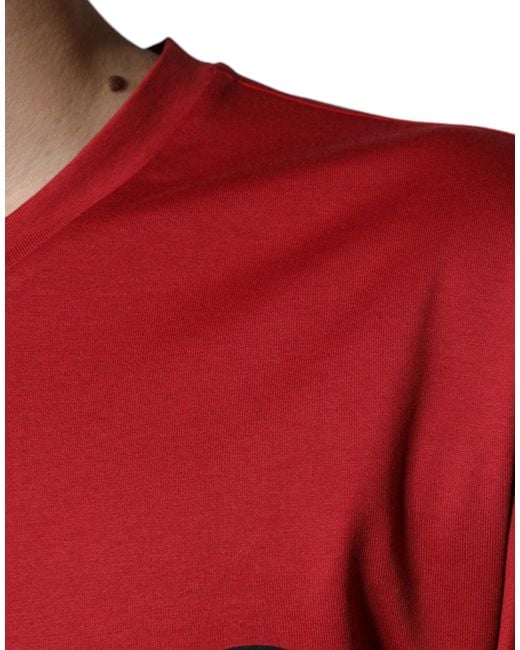 Dolce & Gabbana Red Cotton Dg Logo Print Crew Neck T-Shirt for men