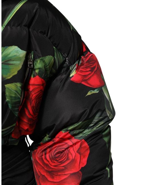 Dolce & Gabbana Black Multicolor Floral Puffer Coat Full Zip Jacket