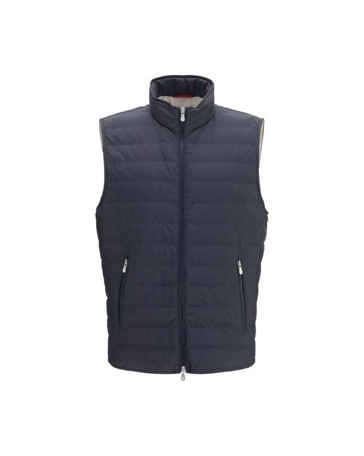 Brunello Cucinelli Blue Polyester Sleeveless Jacket for men