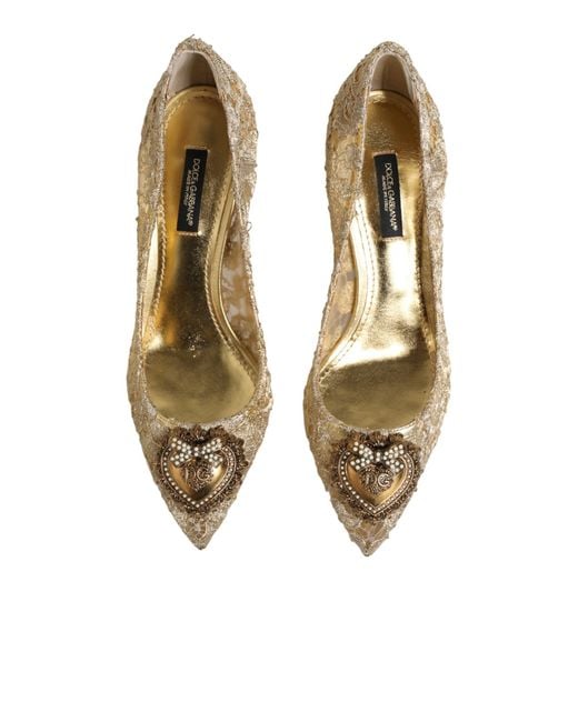 Dolce & Gabbana Natural Gold Taormina Lace Devotion Pumps Shoes