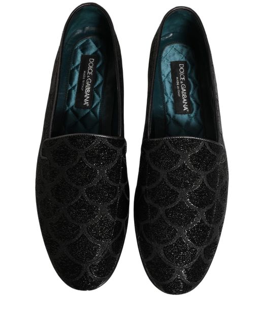 Dolce & Gabbana Black Glitter Brocade Men Dress Loafers Shoes for men