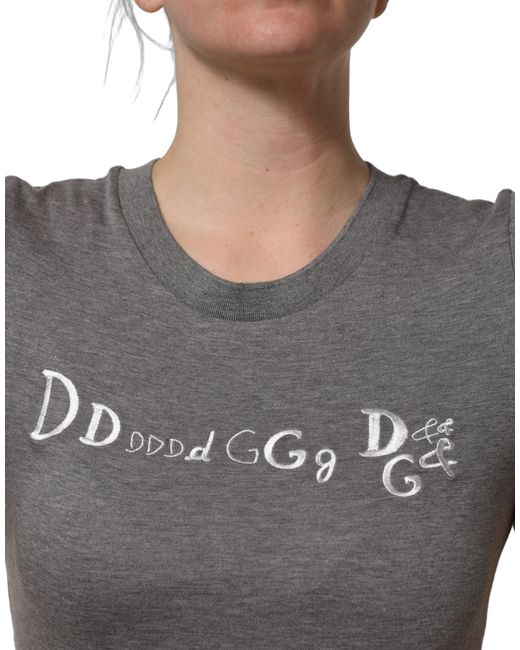 Dolce & Gabbana Gray Logo Embroidery Short Sleeve T