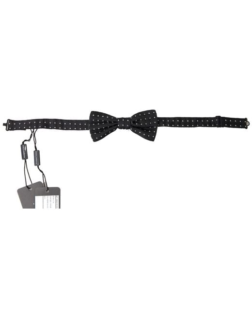 Dolce & Gabbana Black Polka Dot Silk Adjustable Bow Tie for men