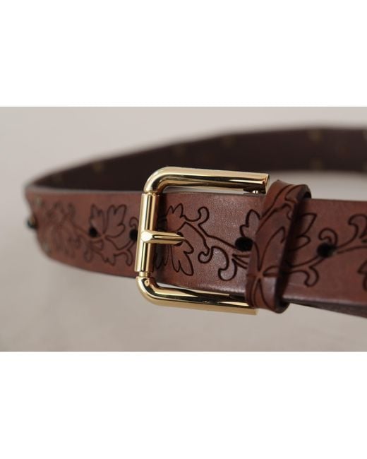 Dolce & Gabbana Black Leather Floral Studded Metal Buckle Belt for men