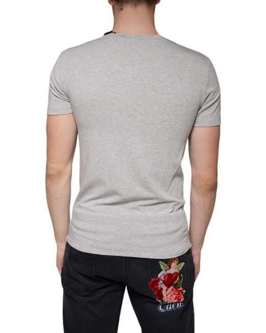 Dolce & Gabbana Gray Logo Print Crewneck Short Sleeve T-Shirt for men