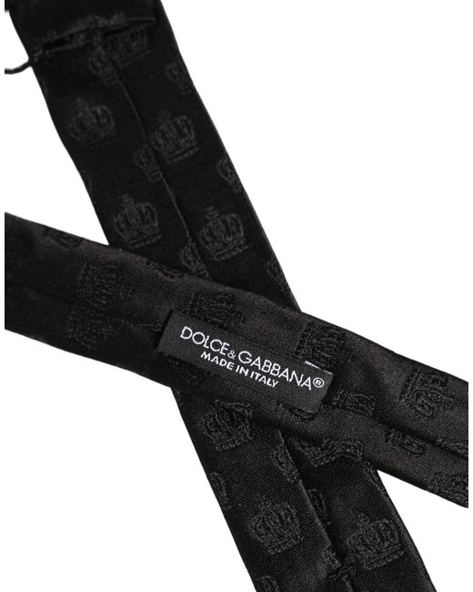 Dolce & Gabbana Men Black Crown Print Silk Adjustable Tied Necktie Tie for men