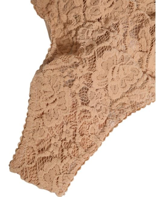 Dolce & Gabbana Natural Lace Logo Elastic Waist Thong Tanga Underwear Polyamide Clothing