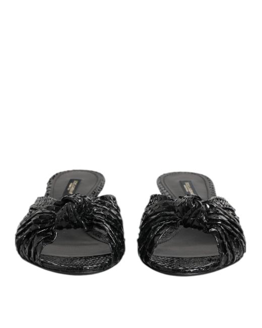 Dolce & Gabbana Black Leather Heels Slides Sandals Shoes