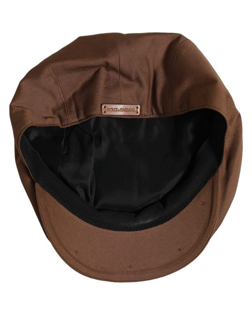 Dolce & Gabbana Men Brown Cotton Newsboy Capello Cabbie Hat for men