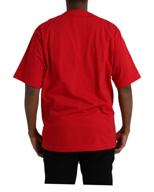 Dolce & Gabbana Red Logo Print Cotton Crew Neck T-Shirt for men