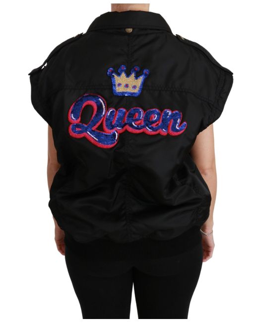 Dolce & Gabbana Black Queen Crown Sequined Bomber Jacket