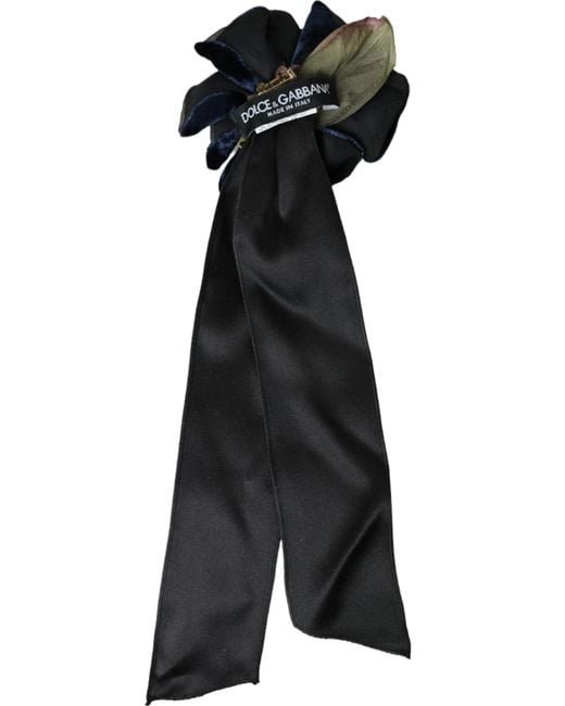 Dolce & Gabbana Black Silk Brass Floral Hair Pin Brooch for men