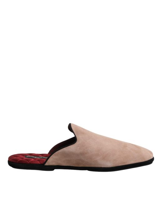 Dolce & Gabbana Brown Beige Capra Suede Slides Flat Slipper Shoes for men