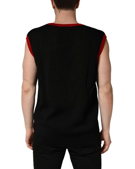 Dolce & Gabbana Black Crew Neck Sleeveless Knit Vest T-Shirt Cotton Polyester for men