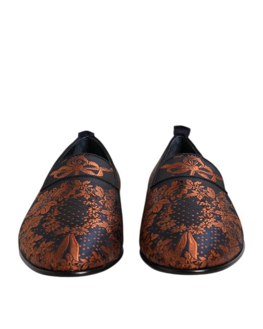 Dolce & Gabbana Brown Black Jacquard Polyester Slip On Loafers Shoes for men